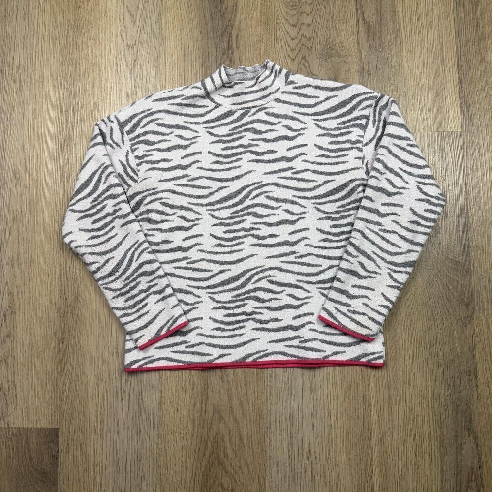 Anthropologie Sweater Womens Small Gray Zebra Mock Neck Long Sleeve Pullover